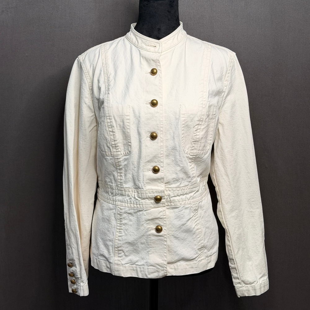 VTG Liz Claiborne Jacket Women L Petite Cream Cotton Military Utility Button Up